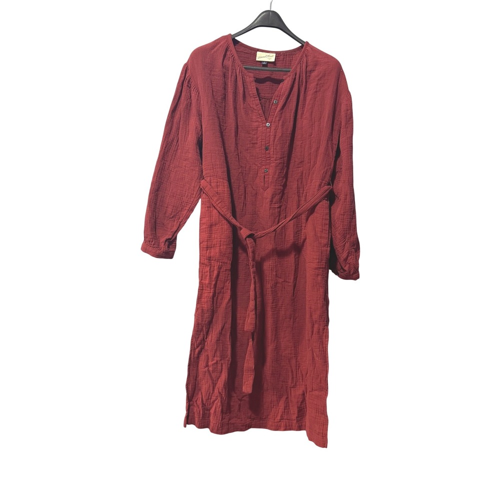 Universal Thread Womens Burgundy Red Cotton Double Gauze Henley Midi Dress Small